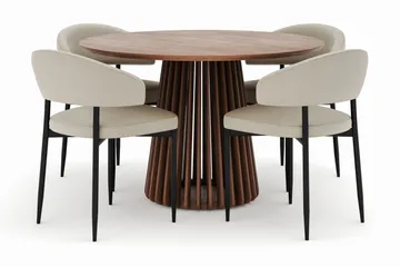 Peyra Runt Matbord 120 cm med 4 Sawako Stolar - Valnöt - Products - Möbler - Bord & matgrupp - Matgrupp