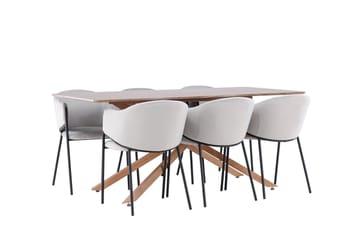 Piazza Matgrupp 180 cm Rektangulär med 6 Evelina stolar - Mocca/Grå - Products - Möbler - Bord & matgrupp - Matgrupp