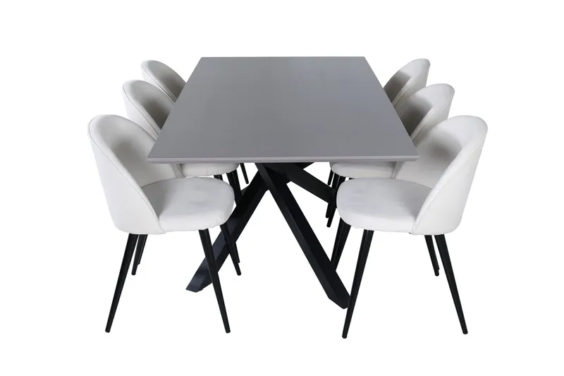 Piazza Matgrupp 180 cm Rektangulär med 6 Velvet stolar - Beige - Products - Möbler - Bord & matgrupp - Matgrupp