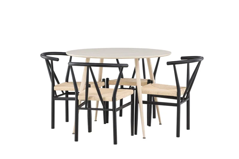 Plaza Matgrupp 100 cm Rund med 4 Alfons stolar, Whitewash/Svart