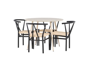 Plaza Matgrupp 100 cm Rund med 4 Alfons stolar - Whitewash/Svart - Products - Möbler - Bord & matgrupp - Matgrupp