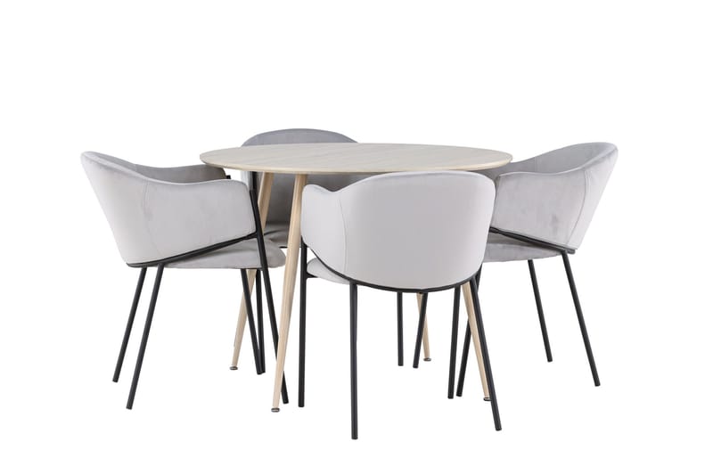 Plaza Matgrupp 100 cm Rund med 4 Evelina stolar - Whitewash/Grå - Products - Möbler - Bord & matgrupp - Matgrupp