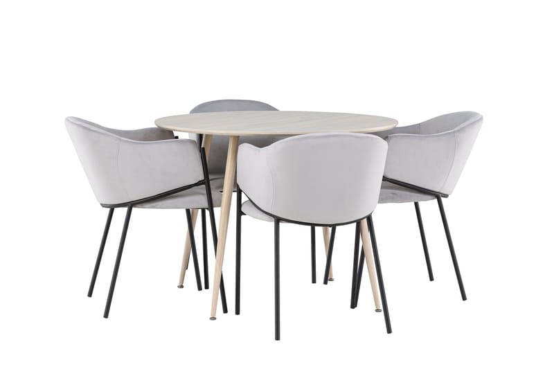 Plaza Matgrupp 100 cm Rund med 4 Evelina stolar - Whitewash/Grå - Products - Möbler - Bord & matgrupp - Matgrupp