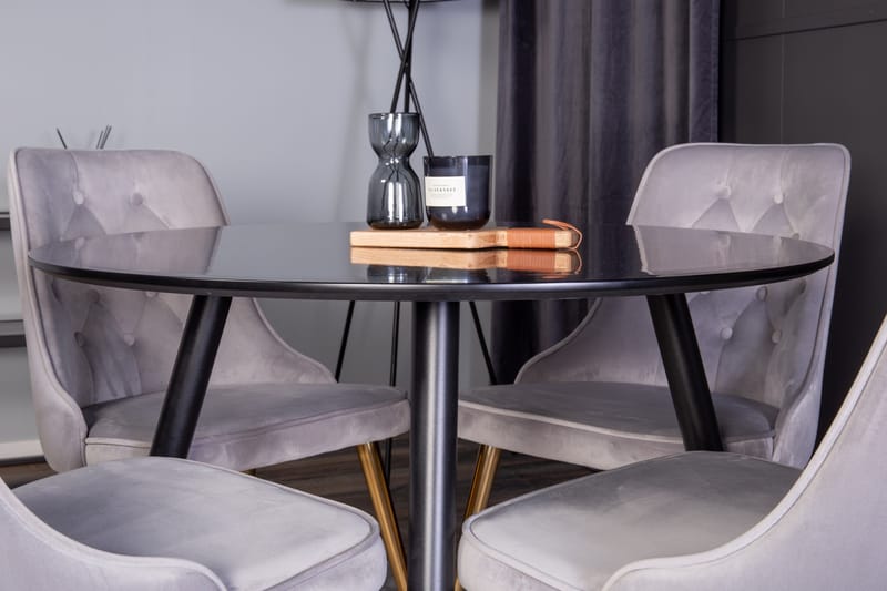 Plaza Matgrupp 100 cm Rund med 4 Velvet Deluxe stolar - Guld - Products - Möbler - Bord & matgrupp - Matgrupp