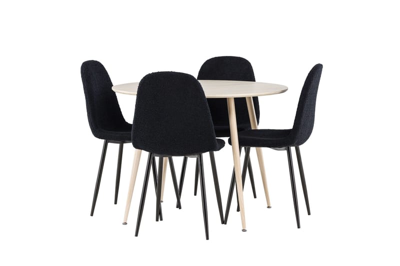 Plaza Matgrupp 100 cm Rund med 4 Polar stolar - Whitewash/Svart - Products - Möbler - Bord & matgrupp - Matgrupp