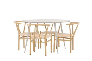 Plaza Matgrupp 120 cm Rund med 4 Alfons stolar - Beige/Beige - Products - Möbler - Bord & matgrupp - Matgrupp