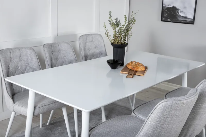 Polar Matgrupp 180 cm Rektangulär med 6 Velvet Deluxe stolar - Grå - Products - Möbler - Bord & matgrupp - Matgrupp