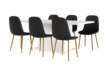 Ratliff Matbord 180 cm Förlängningsbart med illäggsskiva +  6 st Nibe stol svart med ek ben - Vit/Svart - Products - Möbler - Bord & matgrupp - Matgrupp