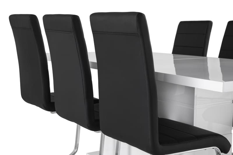 Ratliff Matgrupp 180 cm + 6 Stolar Förlängningsbart med illäggsskiva - Vit / Svart Pu / Krom - Products - Möbler - Bord & matgrupp - Matgrupp