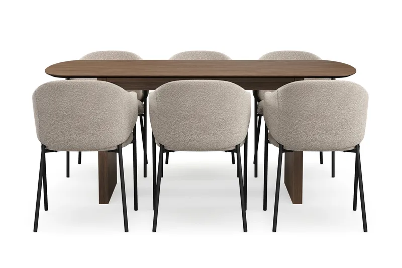 Richeto Matbord 180 cm med 6 Filip Matstolar - Rökt ek / Taupe Bouclé - Products - Möbler - Bord & matgrupp - Matgrupp