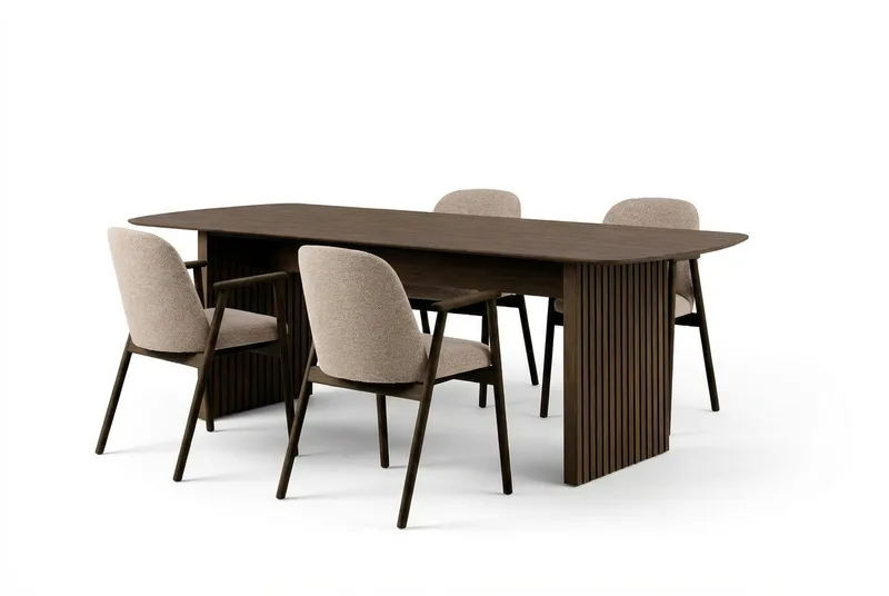 Richeto Matbord 180 cm Rökt Ek med 4 Reciclar Matstolar, Rökt ek/Greige