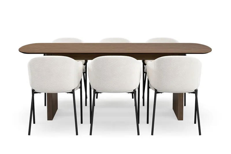 Richeto Matbord 210 cm med 6 Filip Matstolar - Rökt ek / Vit Bouclé - Products - Möbler - Bord & matgrupp - Matgrupp