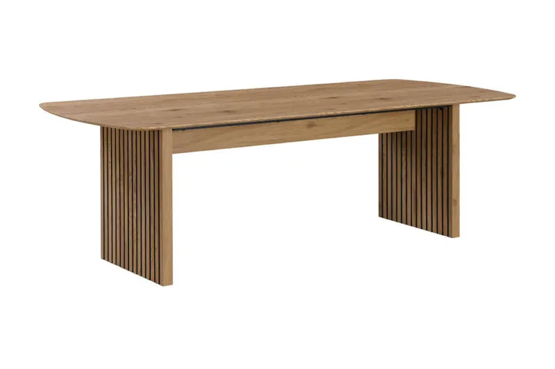 Richeto Matbord 210 cm med 6 Lucy Matstolar - Naturlig finish / Greige Bouclé / Metallben Svart - Products - Möbler - Bord & matgrupp - Matgrupp