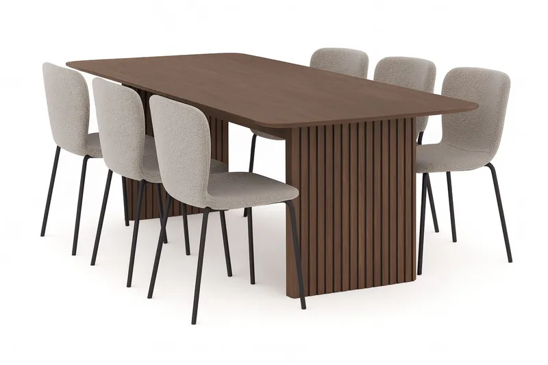 Richeto Matbord 240 cm med 6 Katy Matstolar, Rökt ek / Greige Bouclé