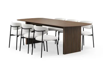 Richeto Matbord 240 cm med 6 Lucy Matstolar - Rökt ek / Vit Bouclé - Products - Möbler - Bord & matgrupp - Matgrupp