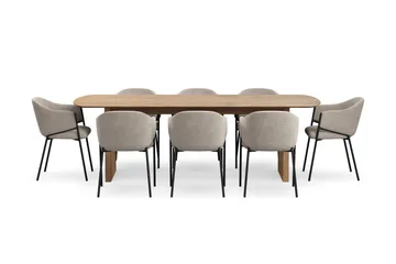 Richeto Matbord 240 cm med 8 Filip Matstolar - Naturlig finish / Taupe Bouclé - Products - Möbler - Bord & matgrupp - Matgrupp