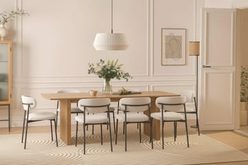 Richeto Matbord 240 cm med 8 Lucy Matstolar - Naturlig finish / Vit Bouclé / Metallben Svart - Products - Möbler - Bord & matgrupp - Matgrupp