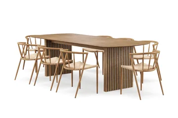 Richeto Matbord 240 cm med 8 Winston Matstolar - Naturlig finish / Beige / Metallben Ek - Products - Möbler - Bord & matgrupp - Matgrupp