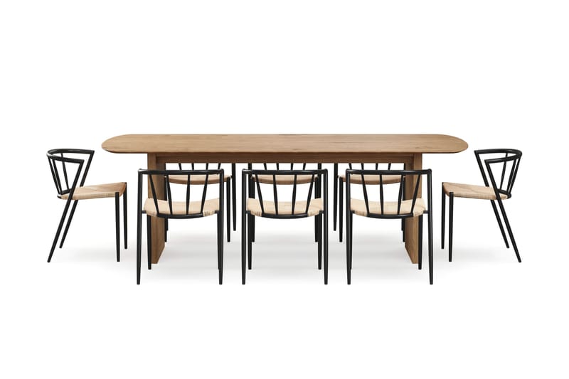 Richeto Matbord 240 cm med 8 Winston Matstolar - Naturlig finish / Beige / Metallben Svart - Products - Möbler - Bord & matgrupp - Matgrupp