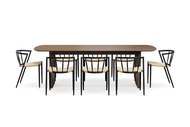 Richeto Matbord 240 cm med 8 Winston Matstolar - Rökt ek / Beige / Metallben Svart - Products - Möbler - Bord & matgrupp - Matgrupp