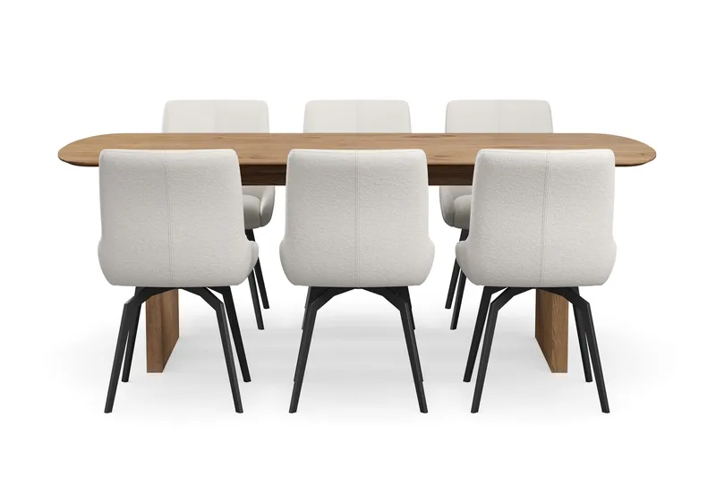 Richeto Matgrupp 210 cm med 6 Mora Snurrstolar - Naturlig finish/Ljusbeige - Products - Möbler - Bord & matgrupp - Matgrupp