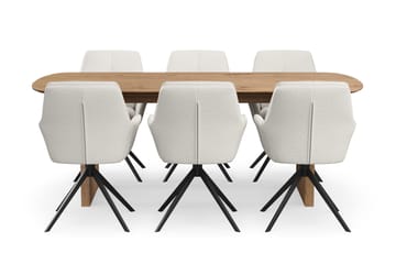 Richeto Matgrupp 210 cm med 6 Torsby Snurrstolar - Naturlig finish/Ljusbeige - Products - Möbler - Bord & matgrupp - Matgrupp