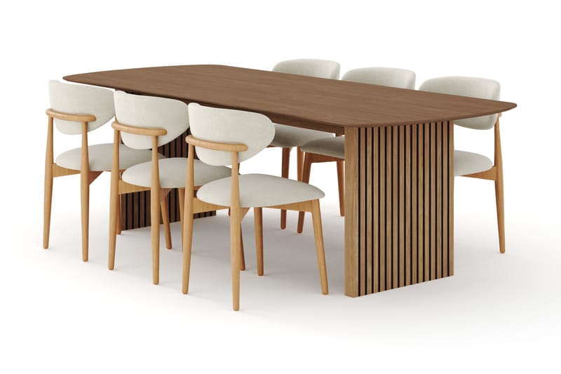 Richeto Matgrupp 240 cm Ek med 6 Molly Matstolar, Ek/Beige