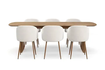 Richeto Matgrupp 240 cm med 6 Greya Matstolar med Armstöd - Rökt Ek/Vit Bouclé - Products - Möbler - Bord & matgrupp - Matgrupp