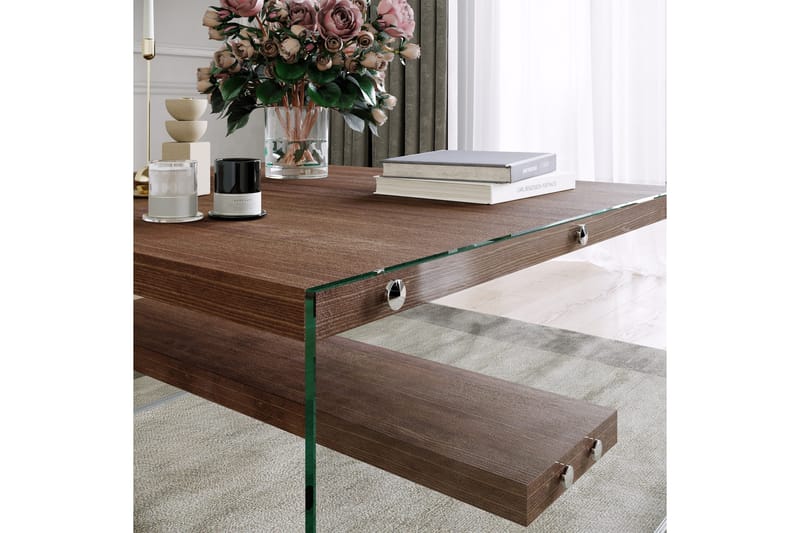 Sabani Soffbord 75 cm med Förvaring Hylla - Glas/Brun - Products - Möbler - Bord & matgrupp - Soffbord