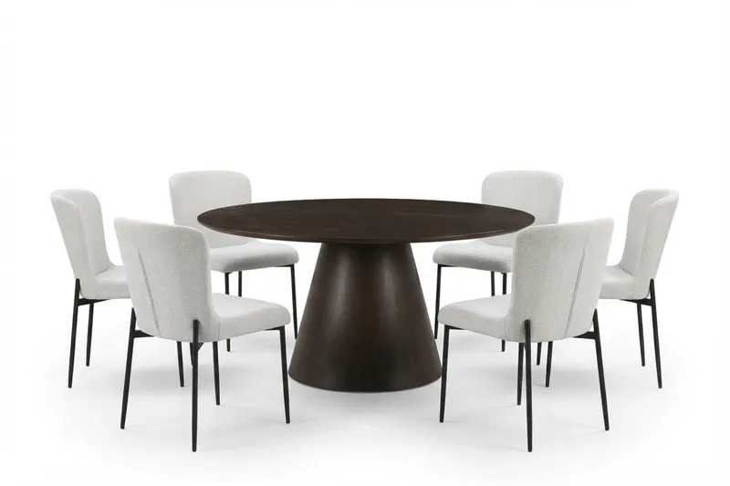 Siena Matgrupp runt 150 cm Rökt Ek med 6 Elsie Matstolar, Rökt ek/Vit