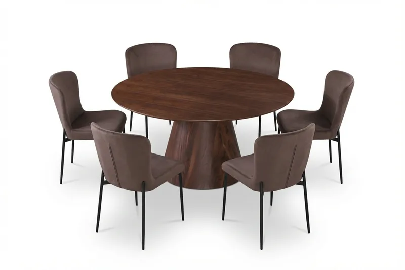 Siena Matgrupp runt 150 cm Valnöt med 6 Elsie Matstolar, Valnöt/Brun