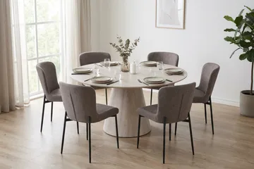 Siena Matgrupp runt 150 cm Vitlaserad med 6 Elsie Matstolar - Vitlaserad/Grå - Products - Möbler - Bord & matgrupp - Matgrupp