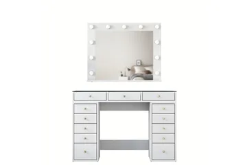 Ramender Stort Sminkbord med spegel och lampor med förvaring - Glas / Vit - Products - Möbler - Bord & matgrupp - Sminkbord & toalettbord