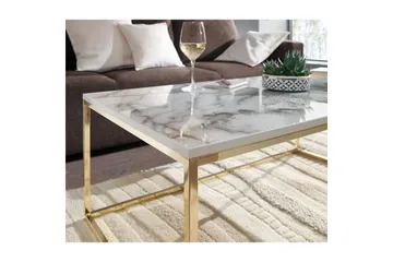 Soffbord Wohnling marmorutseende, rektangulär elegant, modern stil Guld, Marmorvit - Guld, Marmorvit - Products - Möbler - Bord & matgrupp - Soffbord