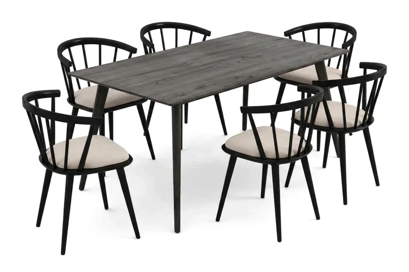 Tyrö Matgrupp 190 cm Rökt ek med 6 st Tyrö Karmstolar med Dyna - Rökt ek - Products - Möbler - Bord & matgrupp - Matgrupp