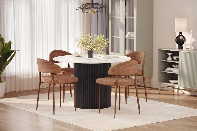 Uppveda Matbord 120 cm Rund med 4 st Jairam Matstolar - Svart/Vit - Products - Möbler - Bord & matgrupp - Matgrupp