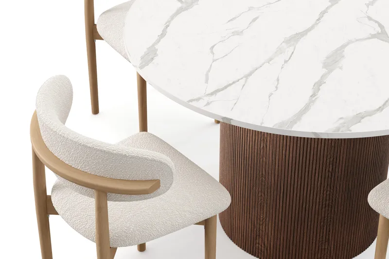 Uppveda Matbord 120 cm Rund med 4 st Jaiveer Matstolar - Brun - Products - Möbler - Bord & matgrupp - Matgrupp