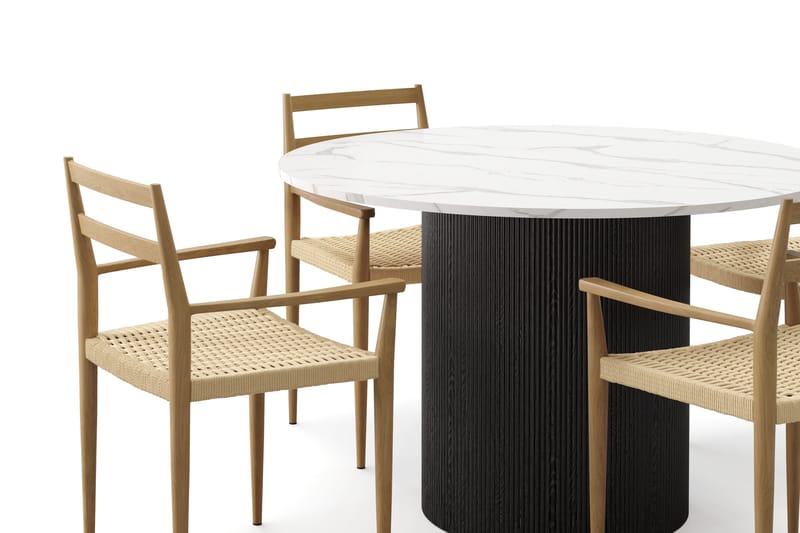 Uppveda Matbord 120 cm Rund med 4 st Jamna Karmstolar - Svart/Vit - Products - Möbler - Bord & matgrupp - Matgrupp