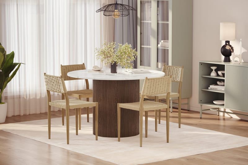 Uppveda Matbord 120 cm Rund med 4 st Jamna Matstolar - Brun - Products - Möbler - Bord & matgrupp - Matgrupp