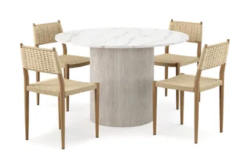 Uppveda Matbord 120 cm Rund med 4 st Jamna Matstolar - Vit - Products - Möbler - Bord & matgrupp - Matgrupp