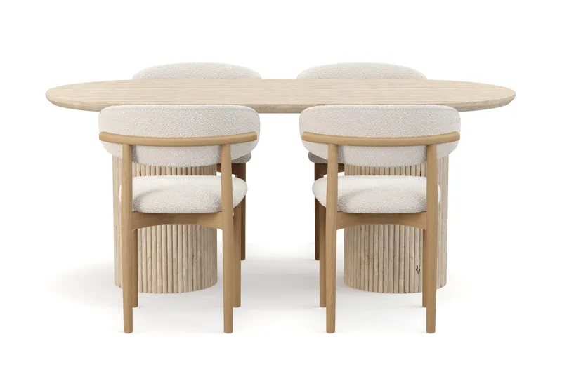 Uppveda Matbord Travetin utseende med 4 st Jaiveer Matstolar - Beige - Products - Möbler - Bord & matgrupp - Matgrupp