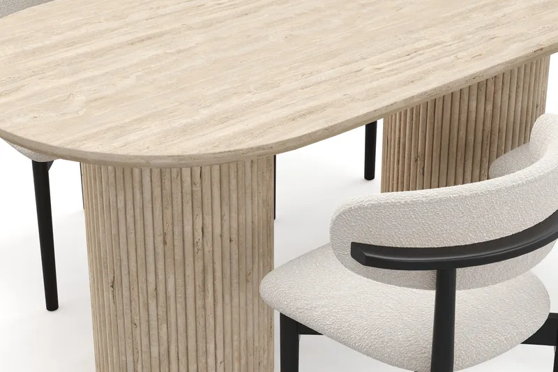 Uppveda Matbord Travetin utseende med 4 st Jaiveer Matstolar - Beige - Products - Möbler - Bord & matgrupp - Matgrupp