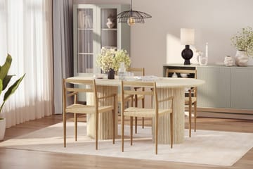 Uppveda Matbord Travetin utseende med 4 st Jamna Karmstolar - Beige - Products - Möbler - Bord & matgrupp - Matgrupp