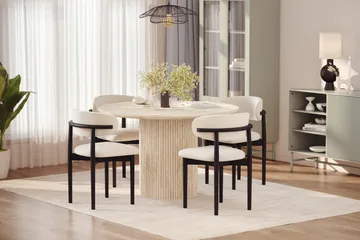 Uppveda Runt Matbord 120cm Travetin utseende med 4 st Jaiveer Matstolar - Beige - Products - Möbler - Bord & matgrupp - Matgrupp