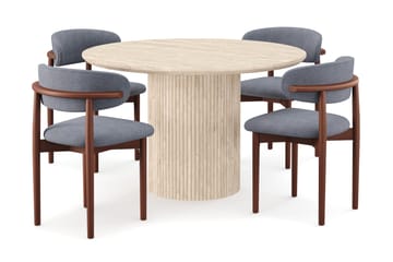 Uppveda Runt Matbord 120cm Travetin utseende med 4 st Jaiveer Matstolar - Beige - Products - Möbler - Bord & matgrupp - Matgrupp