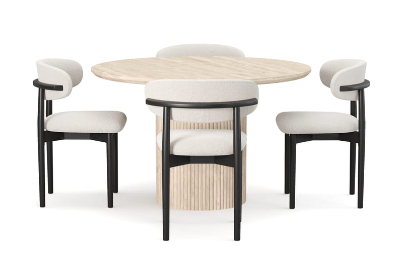 Uppveda Runt Matbord 120cm Travetin utseende med 4 st Jaiveer Matstolar - Beige - Products - Möbler - Bord & matgrupp - Matgrupp