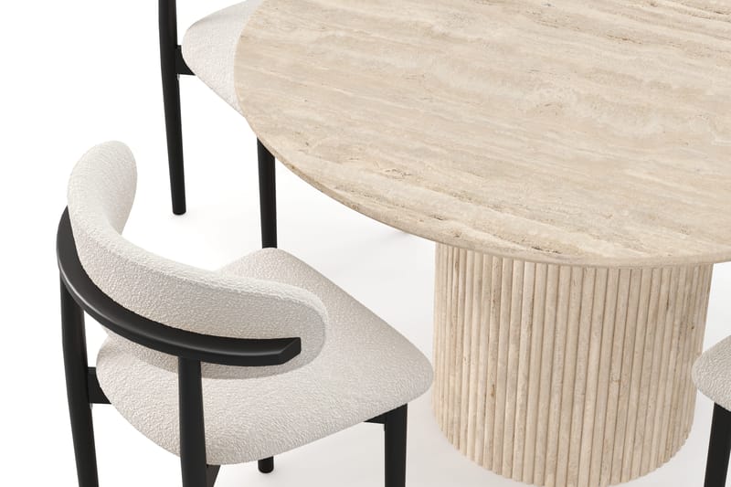 Uppveda Runt Matbord 120cm Travetin utseende med 4 st Jaiveer Matstolar - Beige - Products - Möbler - Bord & matgrupp - Matgrupp
