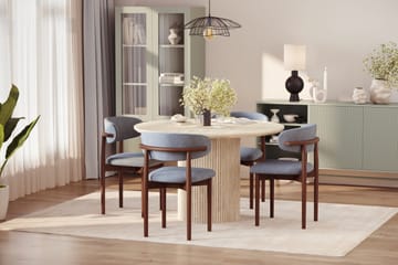 Uppveda Runt Matbord 120cm Travetin utseende med 4 st Jaiveer Matstolar - Beige - Products - Möbler - Bord & matgrupp - Matgrupp