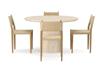 Uppveda Runt Matbord 120cm Travetin utseende med 4 st Jamna Matstolar - Beige - Products - Möbler - Bord & matgrupp - Matgrupp