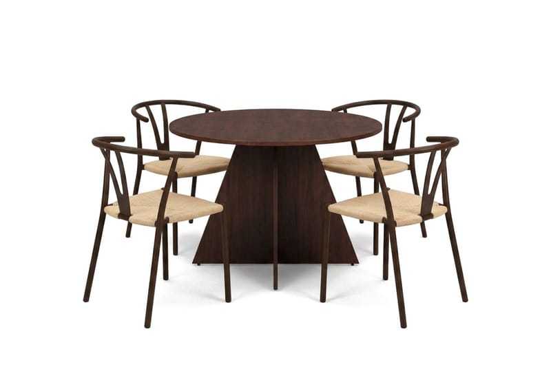 Vera Matgrupp runt 110 cm Valnöt med 4 Elysia Matstolar - Products - Möbler - Bord & matgrupp - Matgrupp